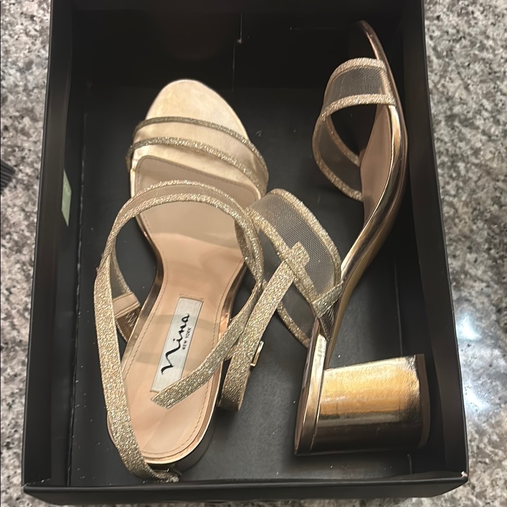 Nina Gold Strappy Heeled Sandals